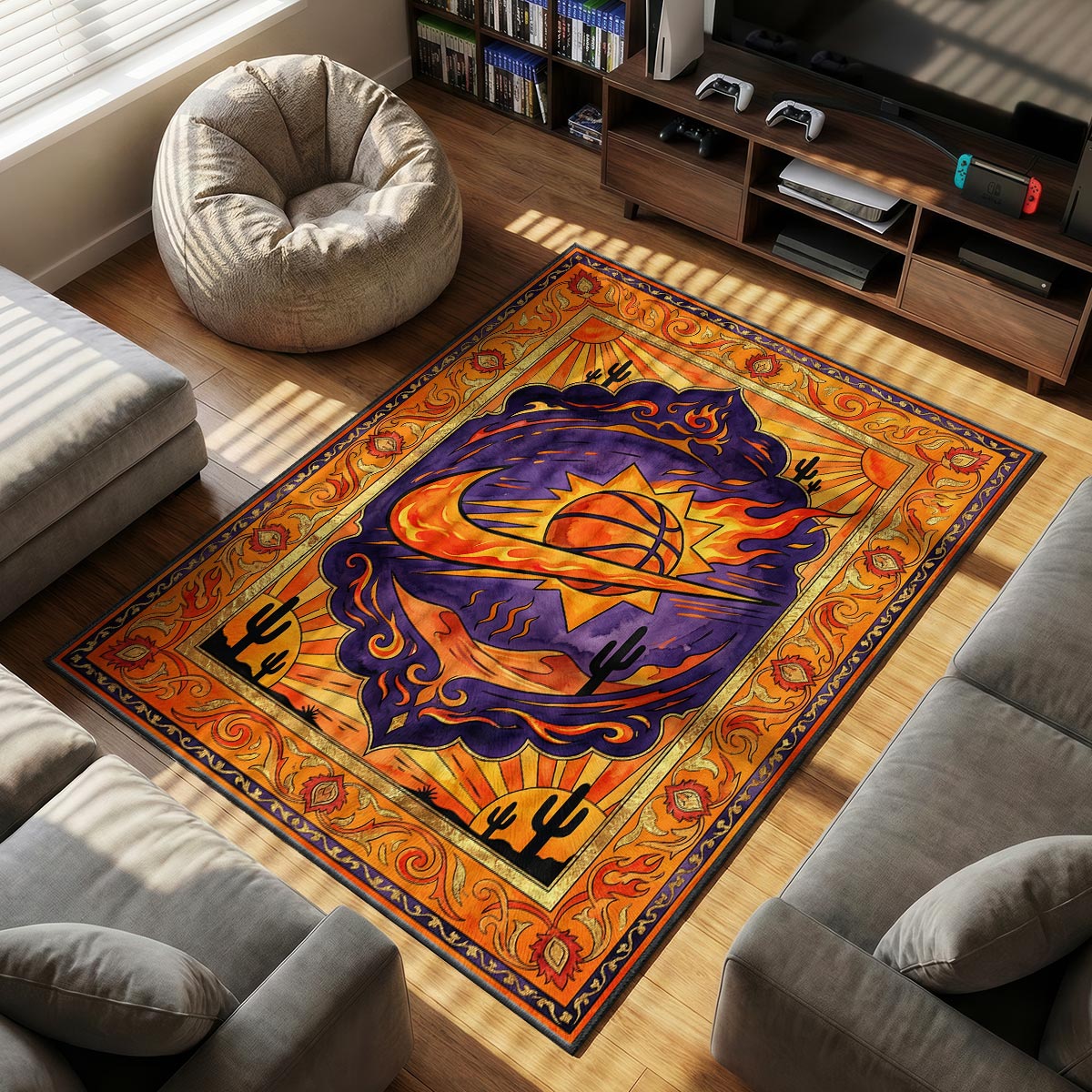 Phoenix Suns themed area rug for home decor fans