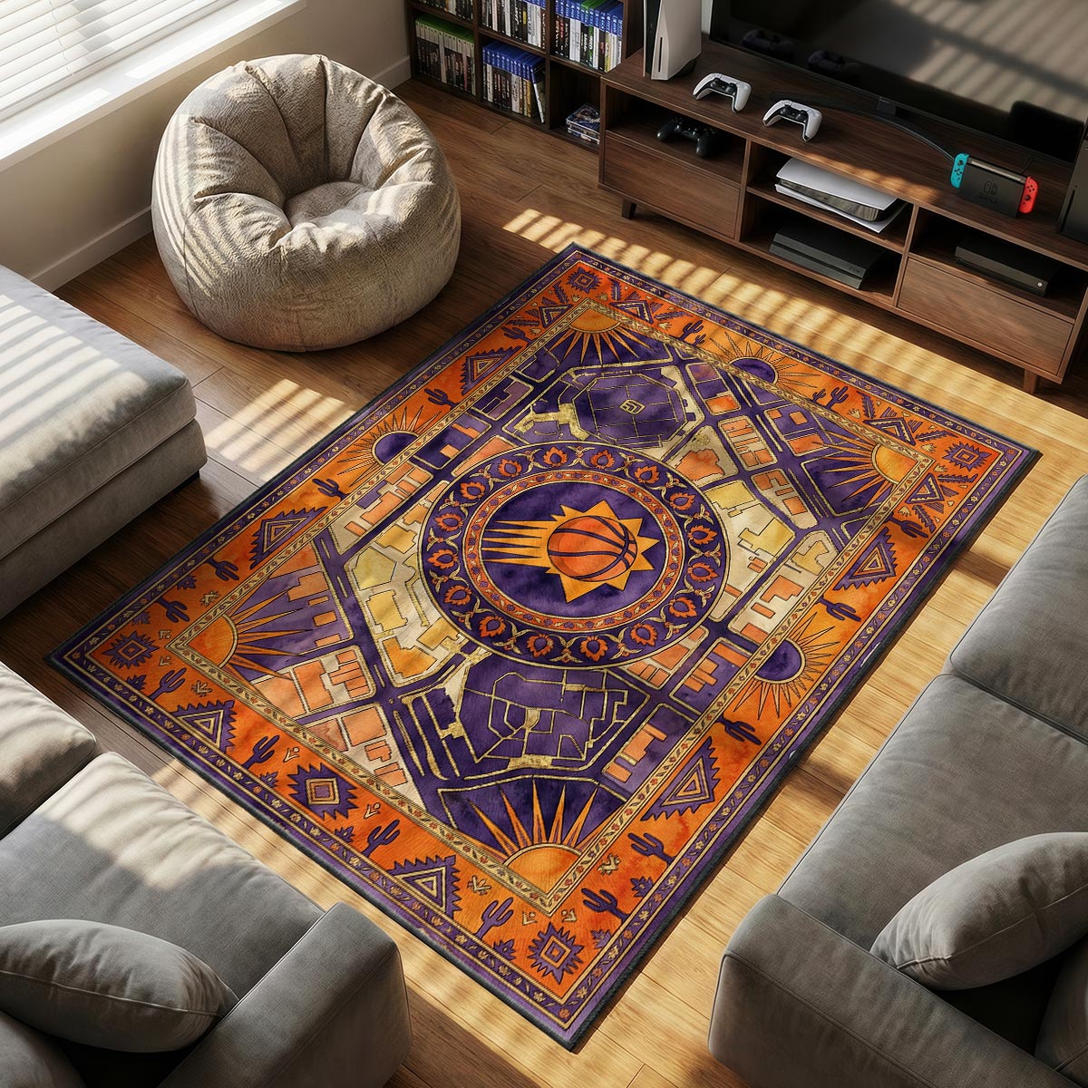 Phoenix Suns themed area rug for home decor fans