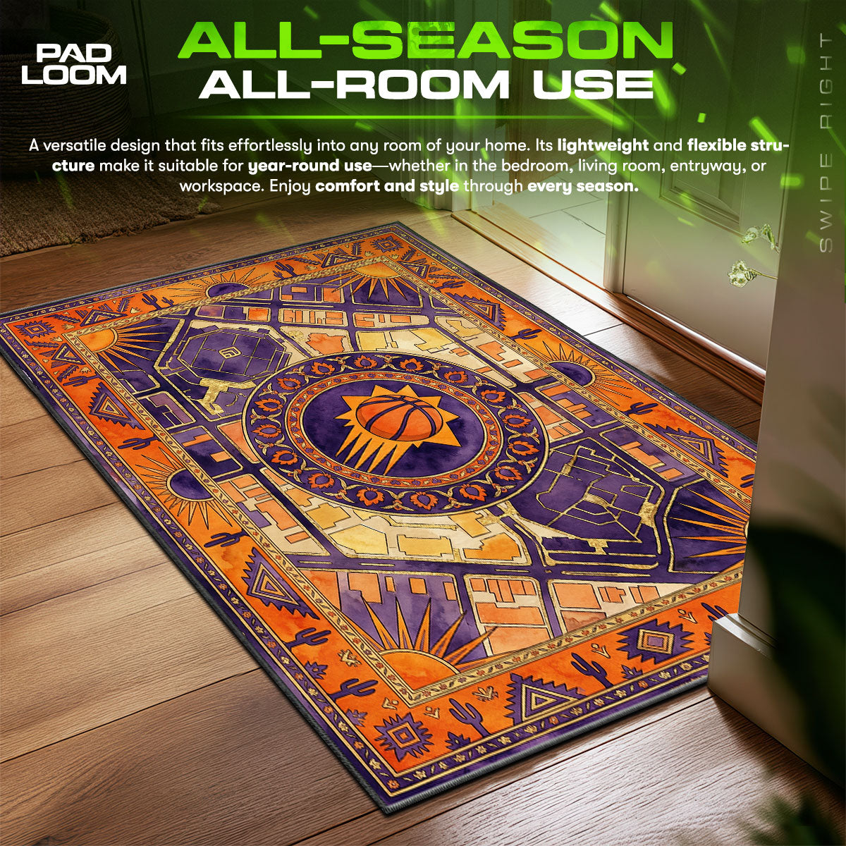 Phoenix Suns Map Basketball Floor fan rug — premium quality print