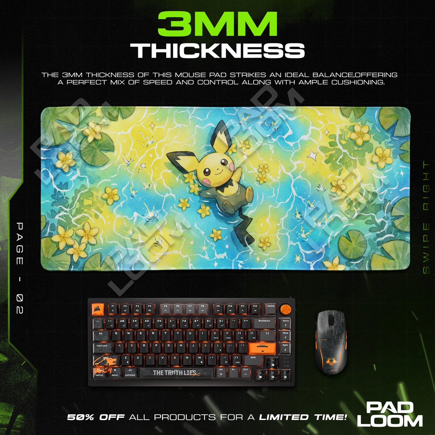 Pichu Sunspark Pond Mouse Pad - Pokemon Desk Mat