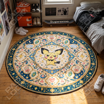 Pichu Waving Pokemon round rug on a bedroom floor - Pokemon chair mat