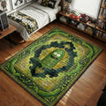 Toxic Rick slime-covered Rick and Morty area rug with biohazard symbols on purple green tapestry