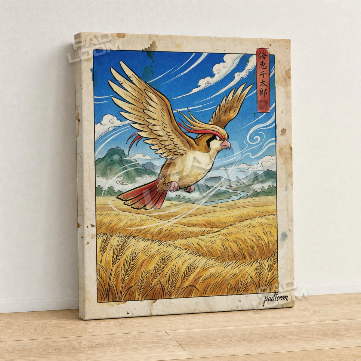 Pidgeot Wheat Pokemon canvas wall art - gallery-wrapped canvas print, side view