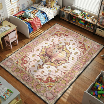 cute piggy bank coins kids bedroom area rug