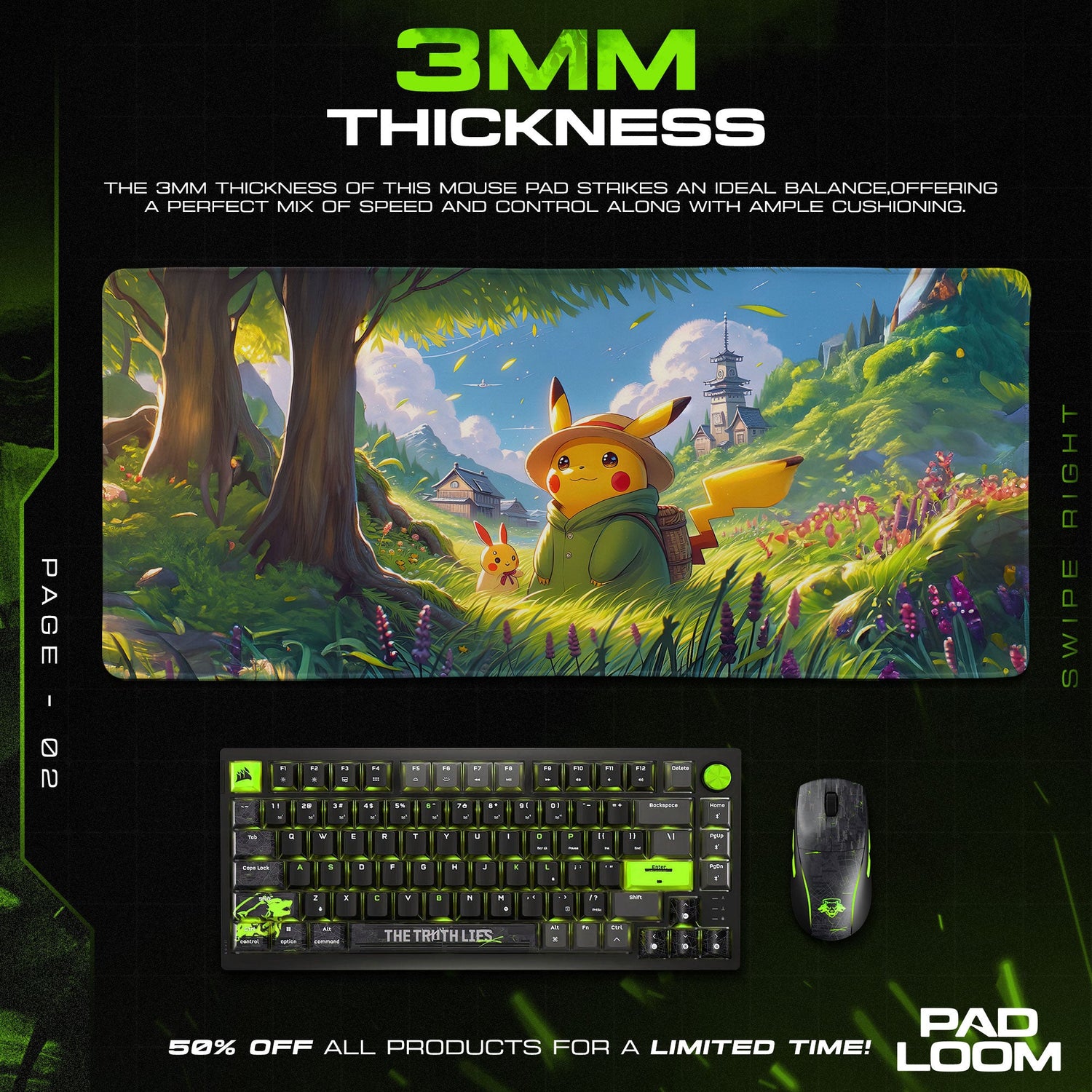 Pikachu Adventure Mouse Pad, Pokémon Gaming Desk Mat Padloom