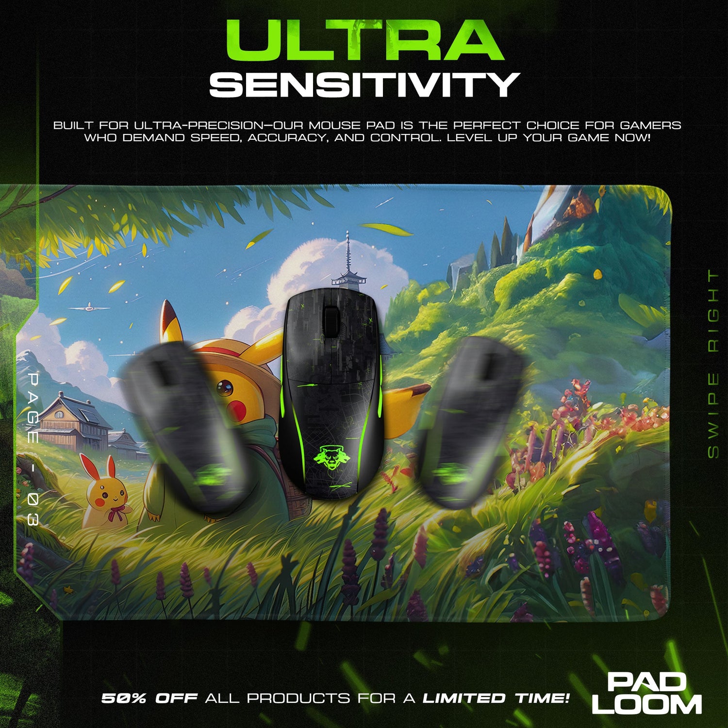 Pikachu Adventure Mouse Pad, Pokémon Gaming Desk Mat Padloom