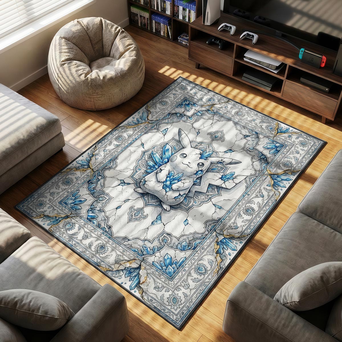 Pikachu Crystal themed area rug for Anime fans