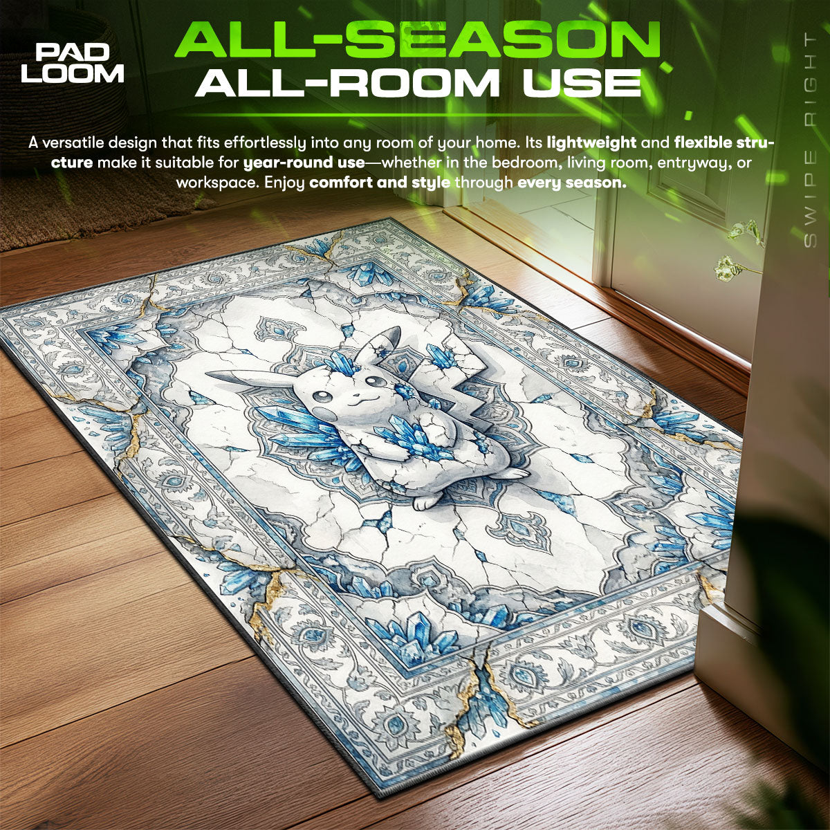 Pikachu Crystal Relic Luxury Floor fan rug — premium quality print
