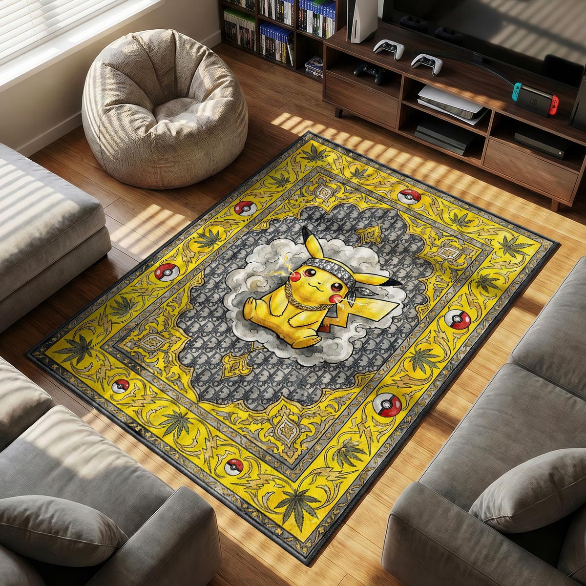 Electric Monogram themed area rug for home decor fans