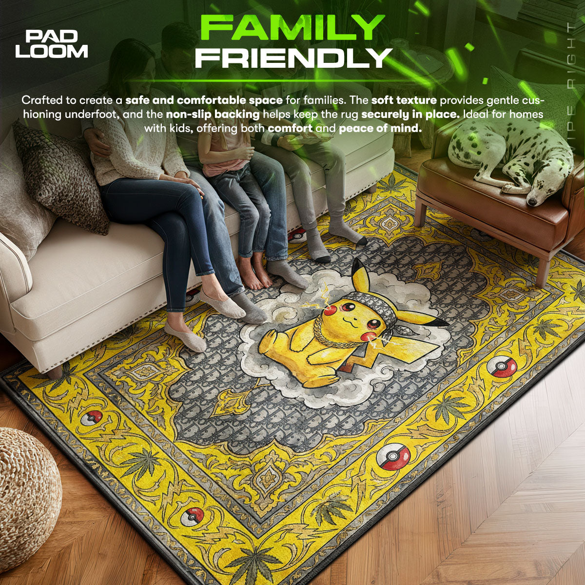 Electric area rug showing full home decor artwork