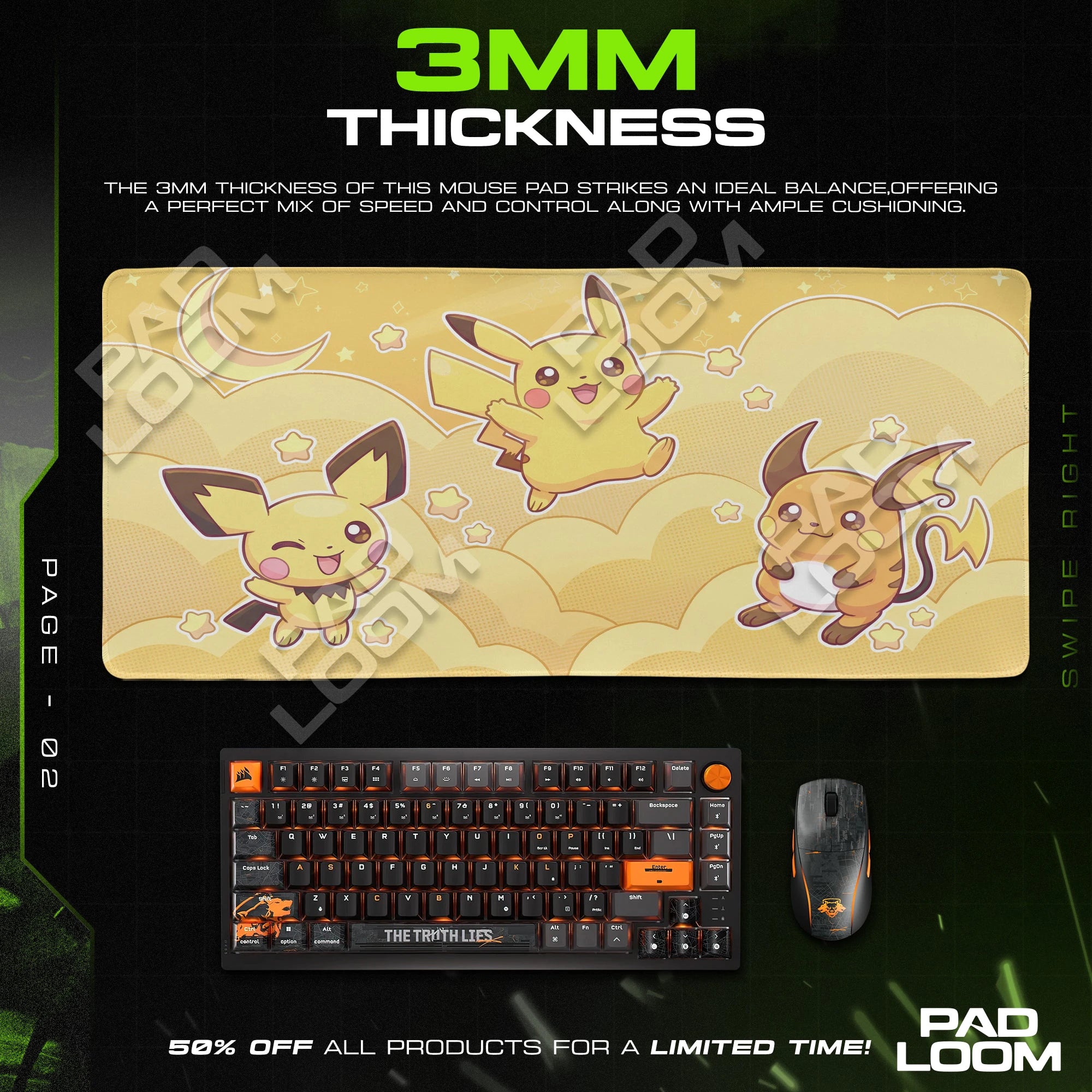 Pikachu Evo Trio Mouse Pad - Pokémon Desk Mat