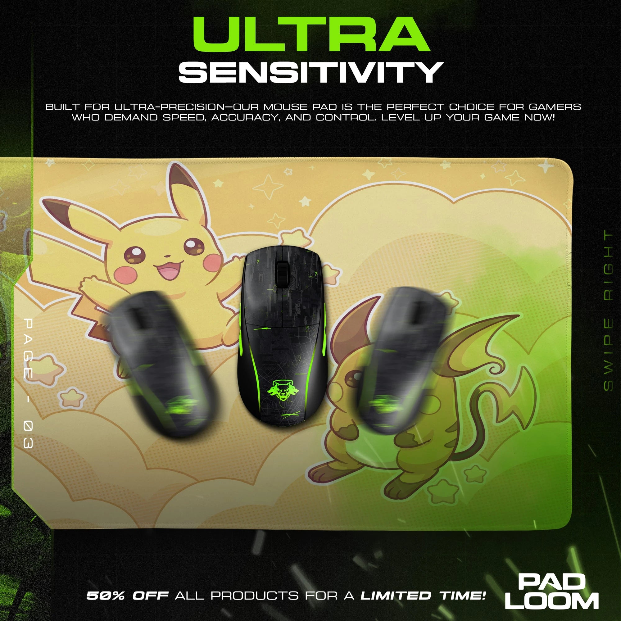Pikachu Evo Trio Mouse Pad - Pokémon Desk Mat