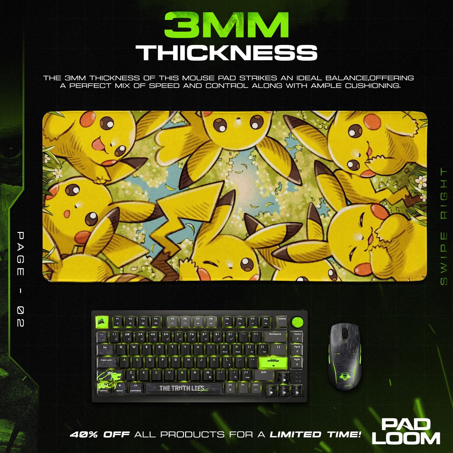 Pikachu Field Play Mouse Pad, Pokémon Gaming Desk Mat Padloom