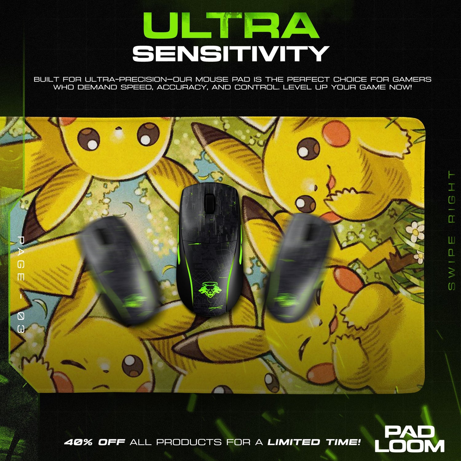 Pikachu Field Play Mouse Pad, Pokémon Gaming Desk Mat Padloom