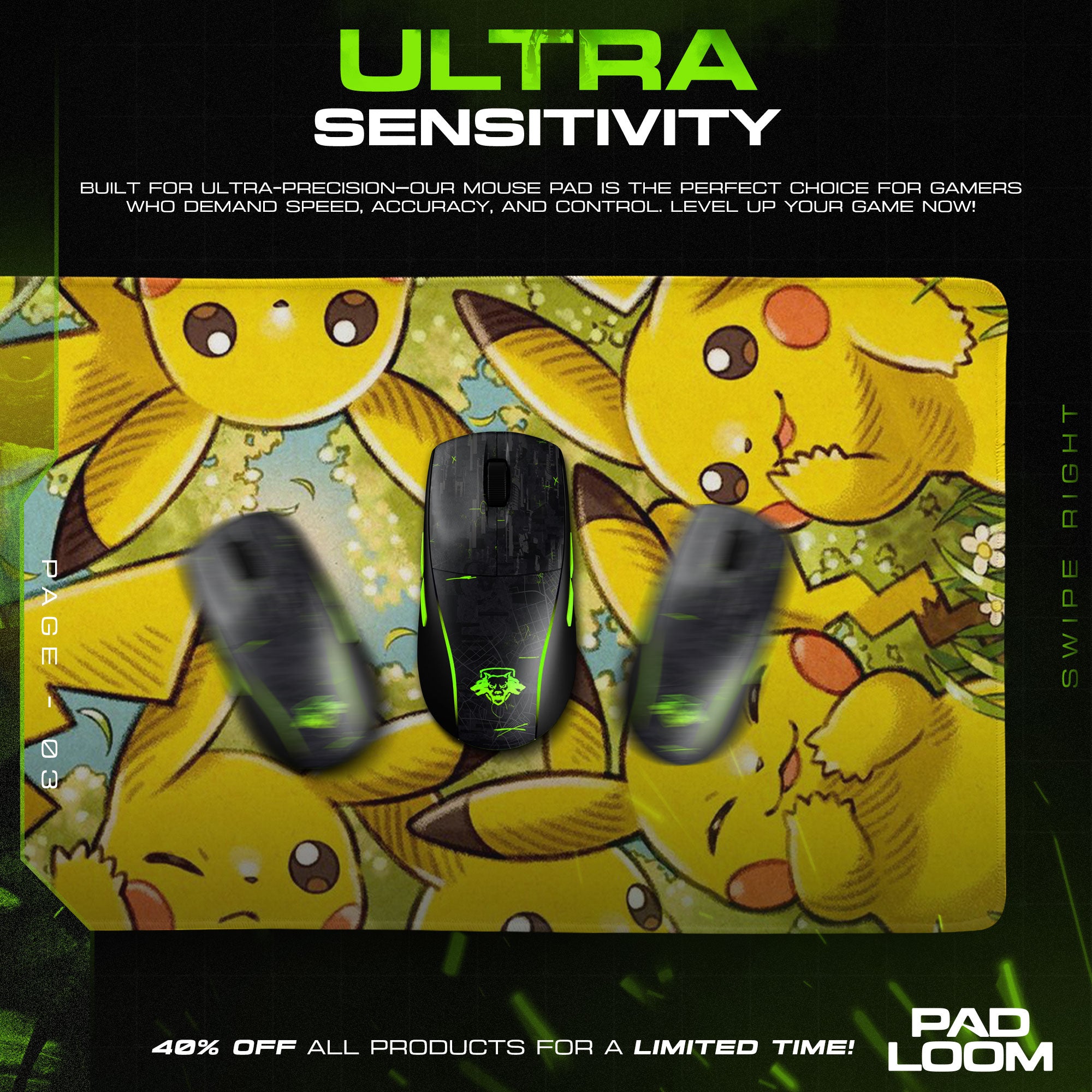 Pikachu Field Play Mouse Pad, Pokémon Gaming Desk Mat