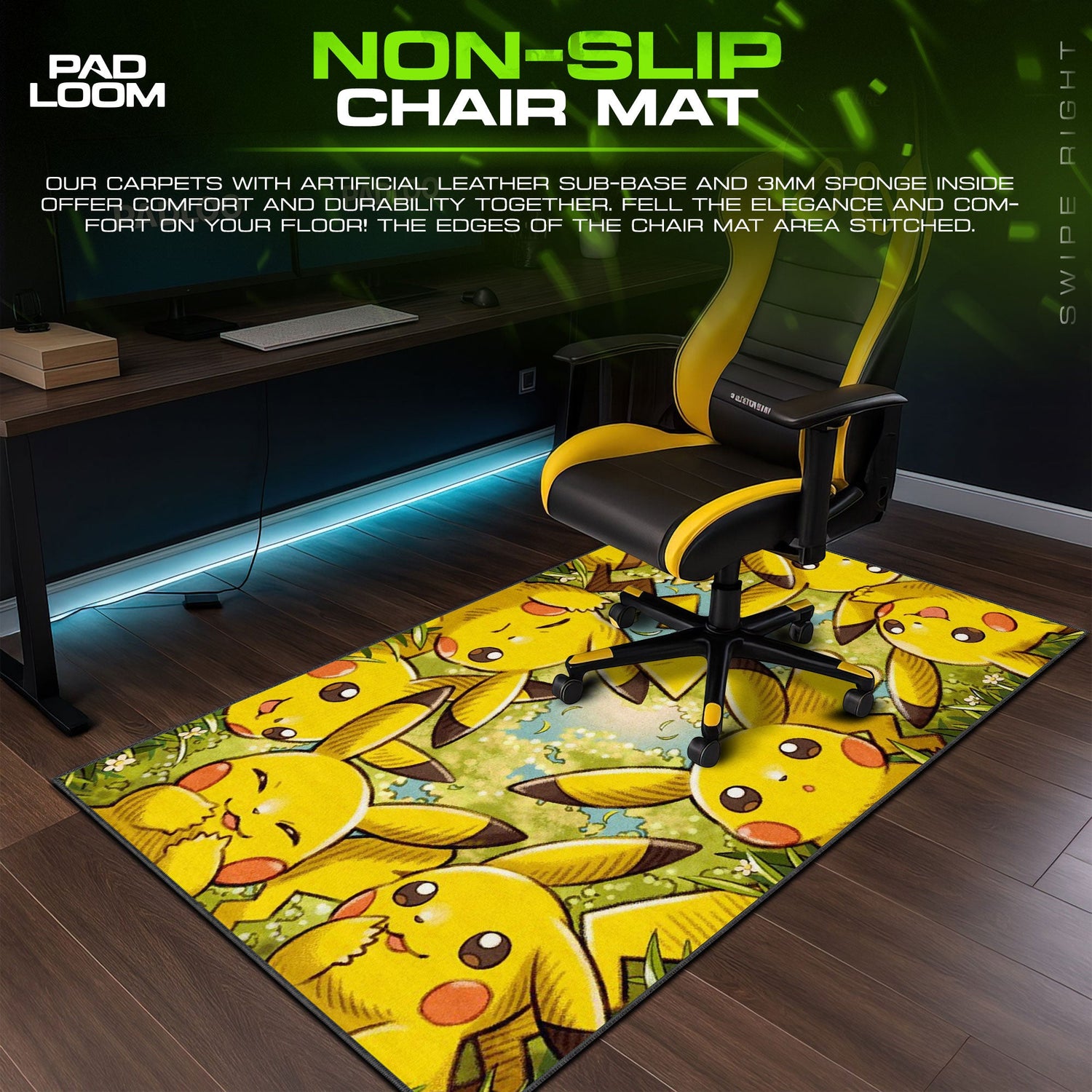Pikachu Field Play Mouse Pad, Pokémon Gaming Desk Mat Padloom