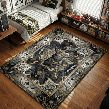 Pikachu Glitch lightning dark grey code hypebeast area rug