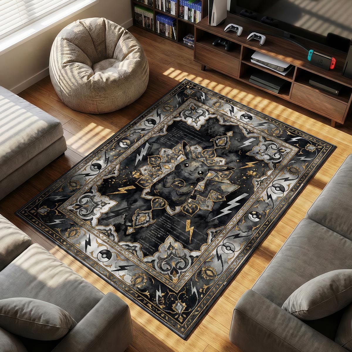 Pikachu Glitch themed area rug for home decor fans