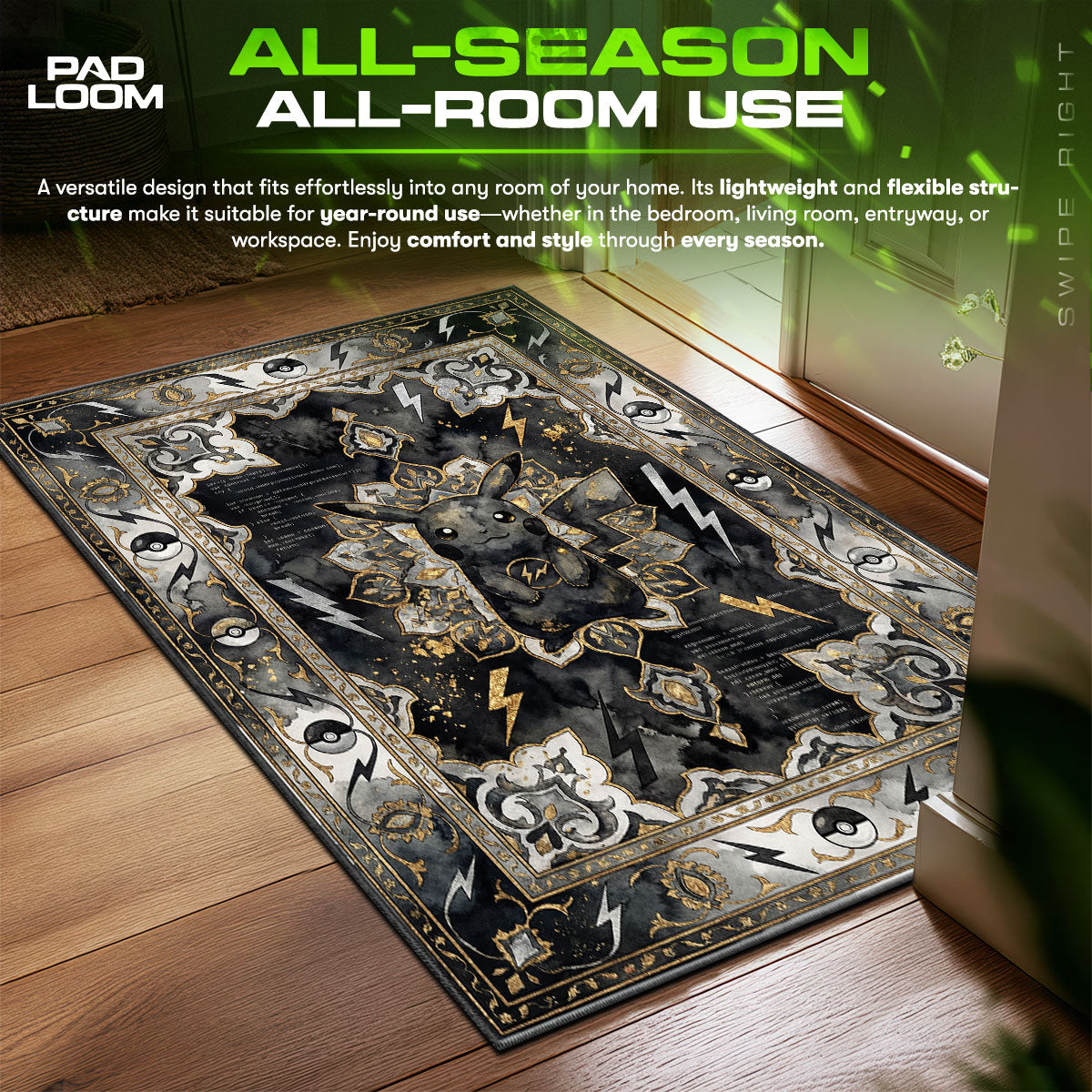 Pikachu Glitch Electric Streetwear Floor fan rug — premium quality print