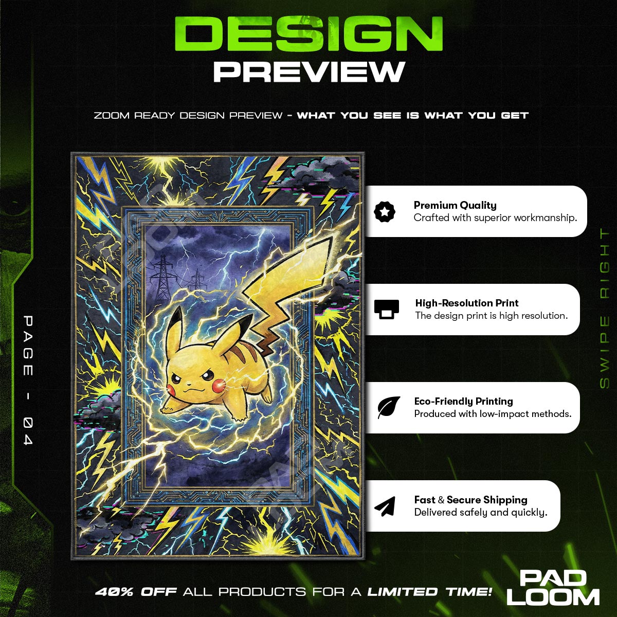 Detailed close-up of Pikachu rug pattern
