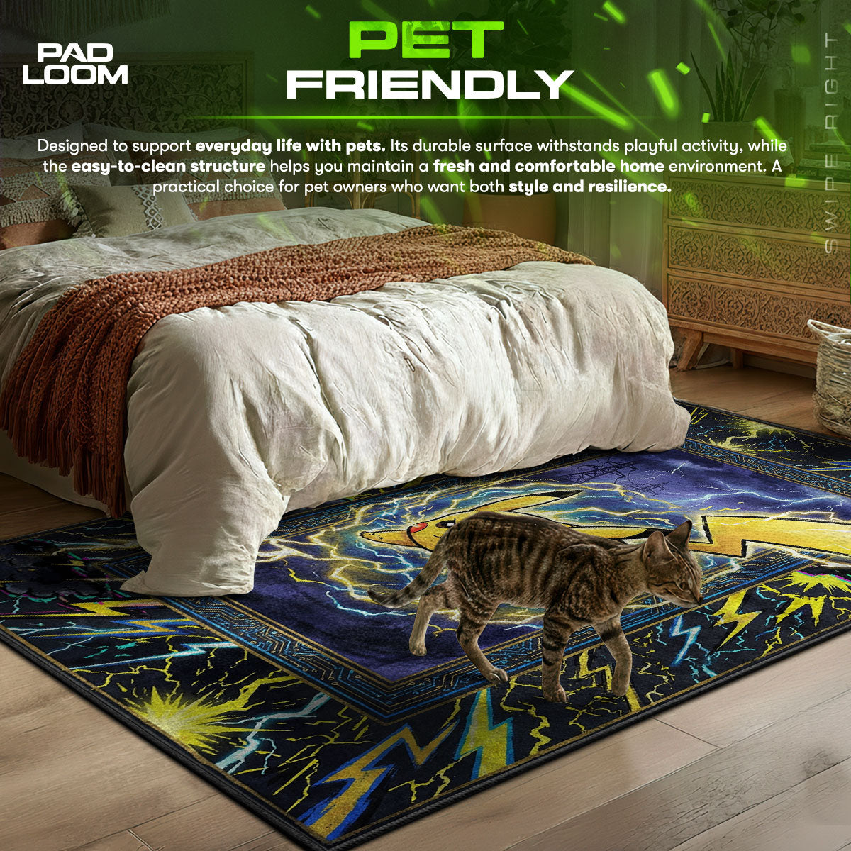 Pikachu area rug showing full home decor artwork
