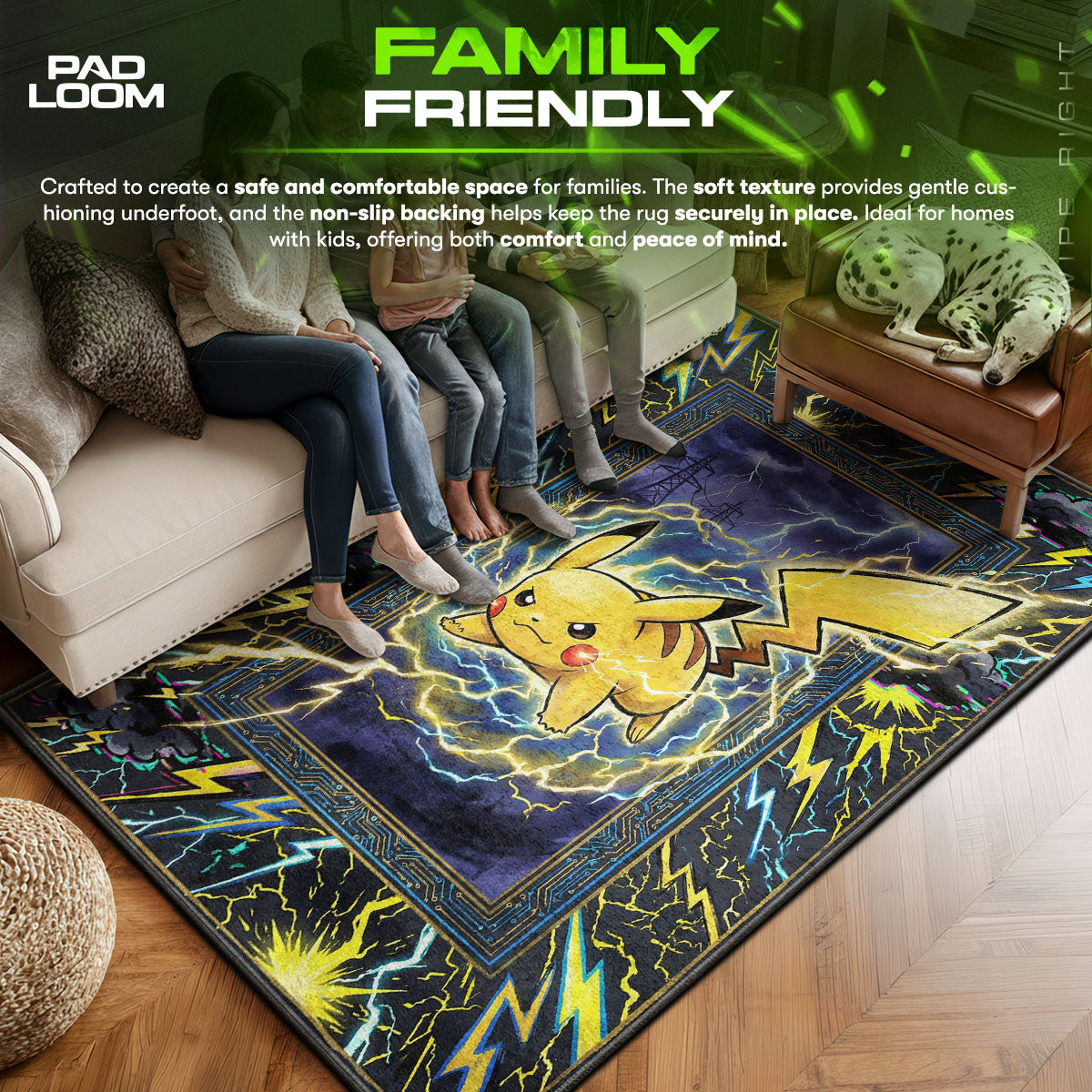 Pikachu High Voltage Storm Pokémon Chair fan rug — premium quality print