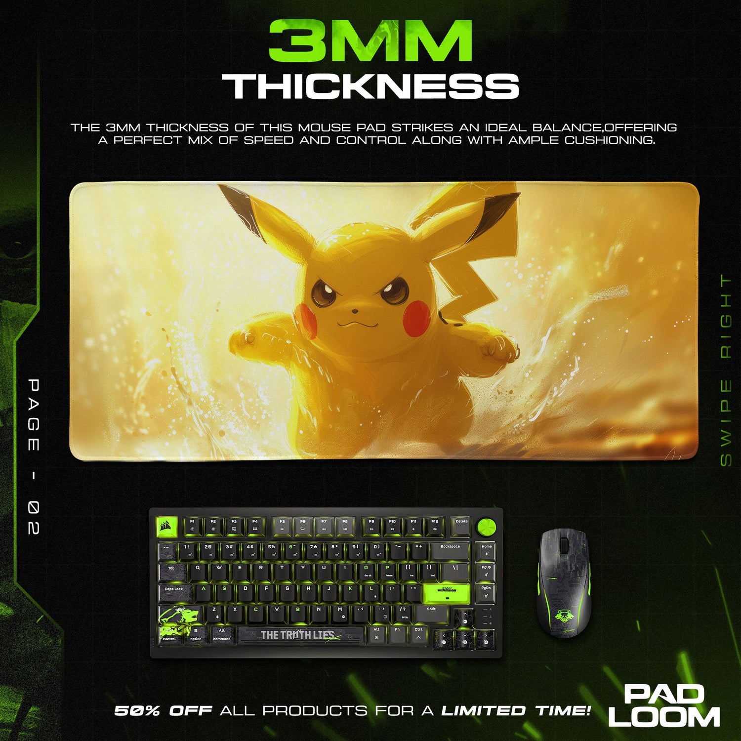 Pikachu Mouse Pad, Battle Charge Pokémon Gamer Desk Mat Padloom