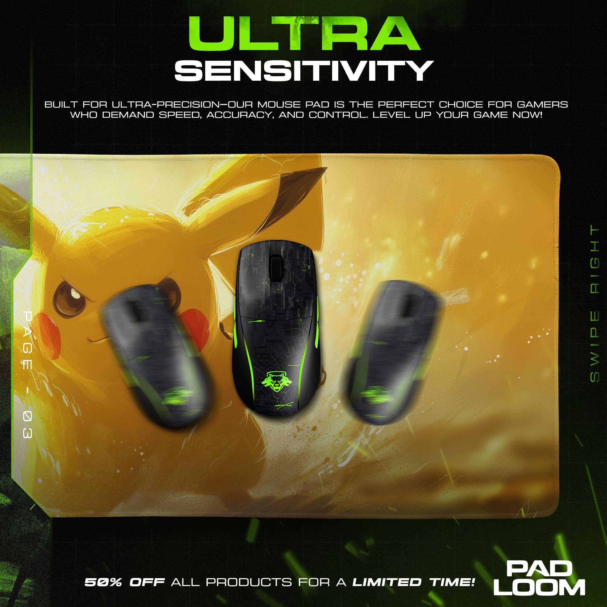 Pikachu Mouse Pad, Battle Charge Pokémon Gamer Desk Mat