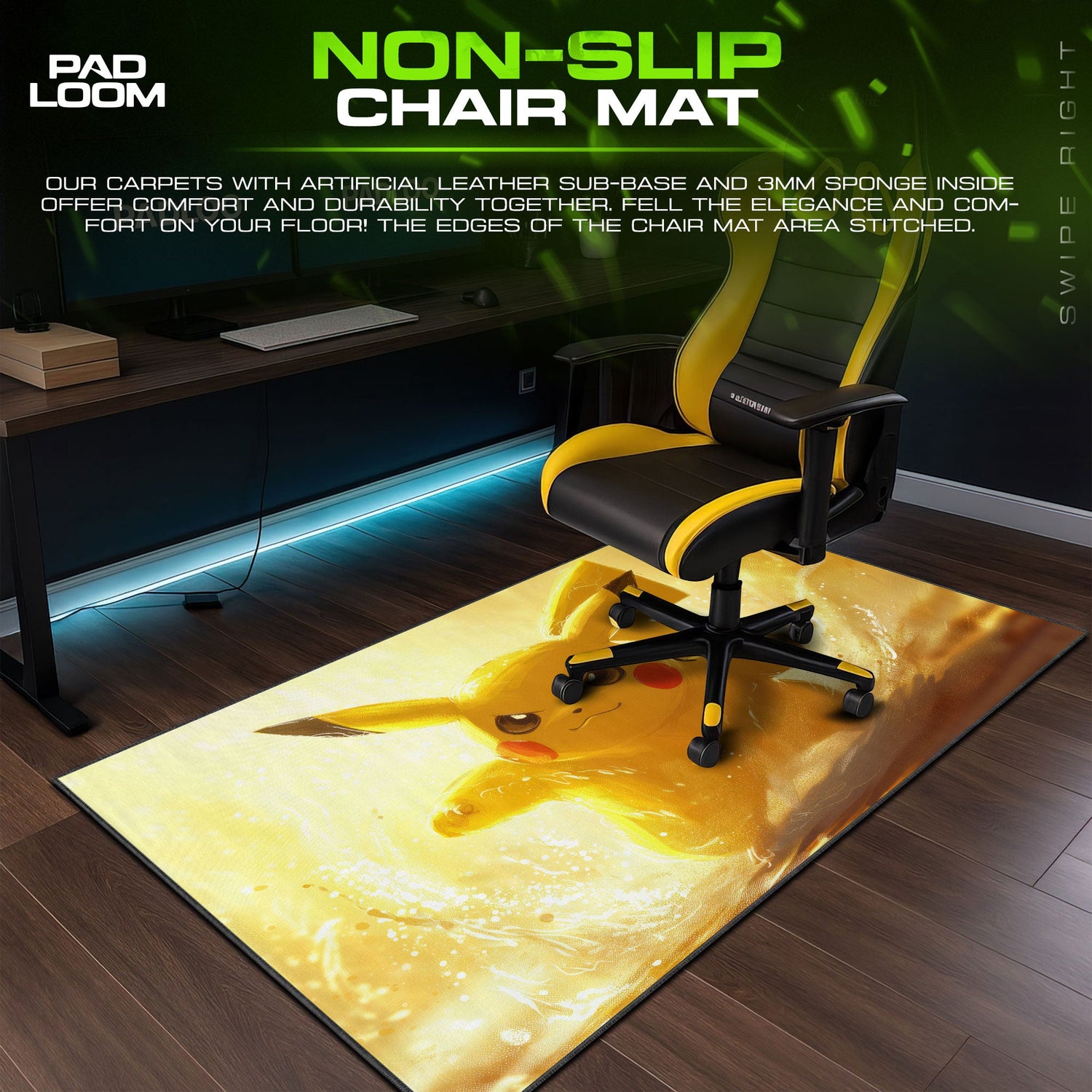 Pikachu Mouse Pad, Battle Charge Pokémon Gamer Desk Mat Padloom