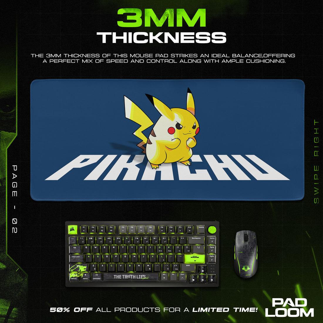 Pikachu Mouse Pad, Bold Pokémon Logo Gamer Desk Mat