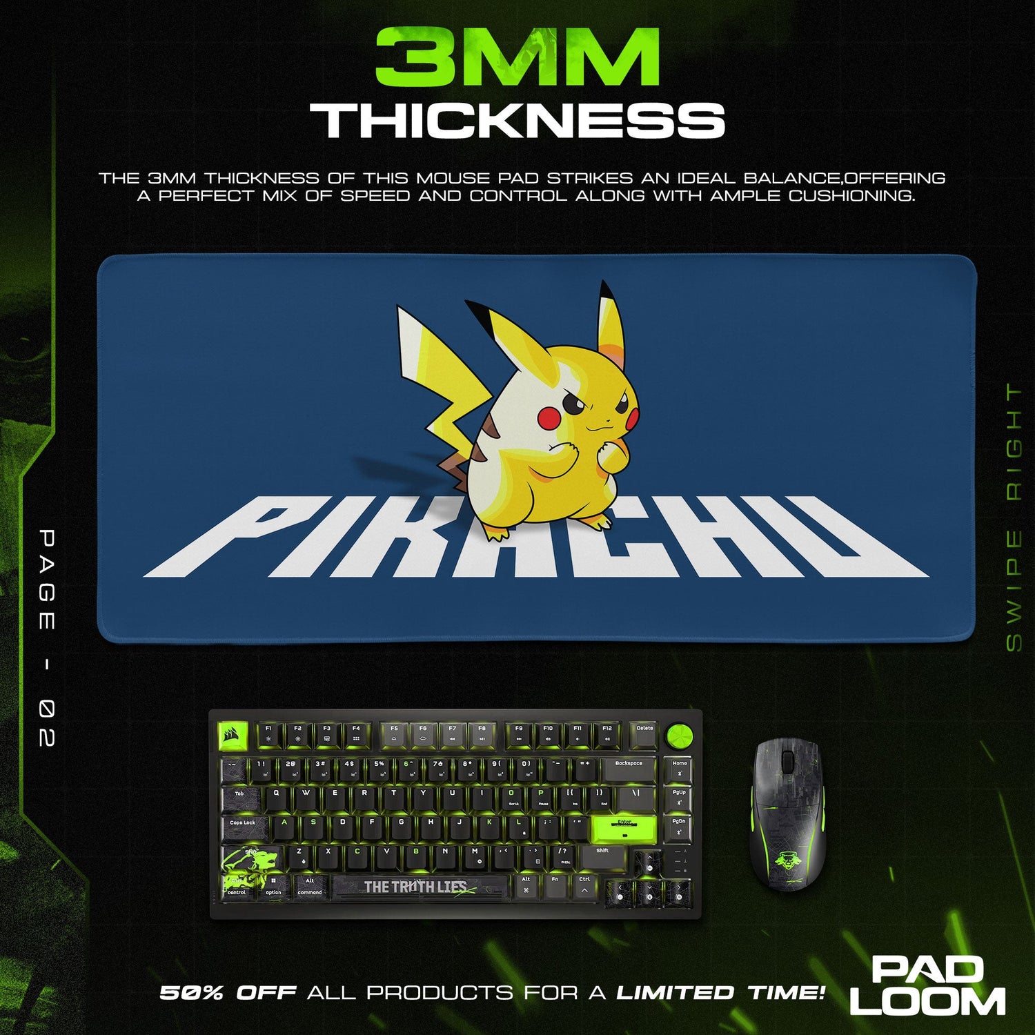Pikachu Mouse Pad, Bold Pokémon Logo Gamer Desk Mat Padloom