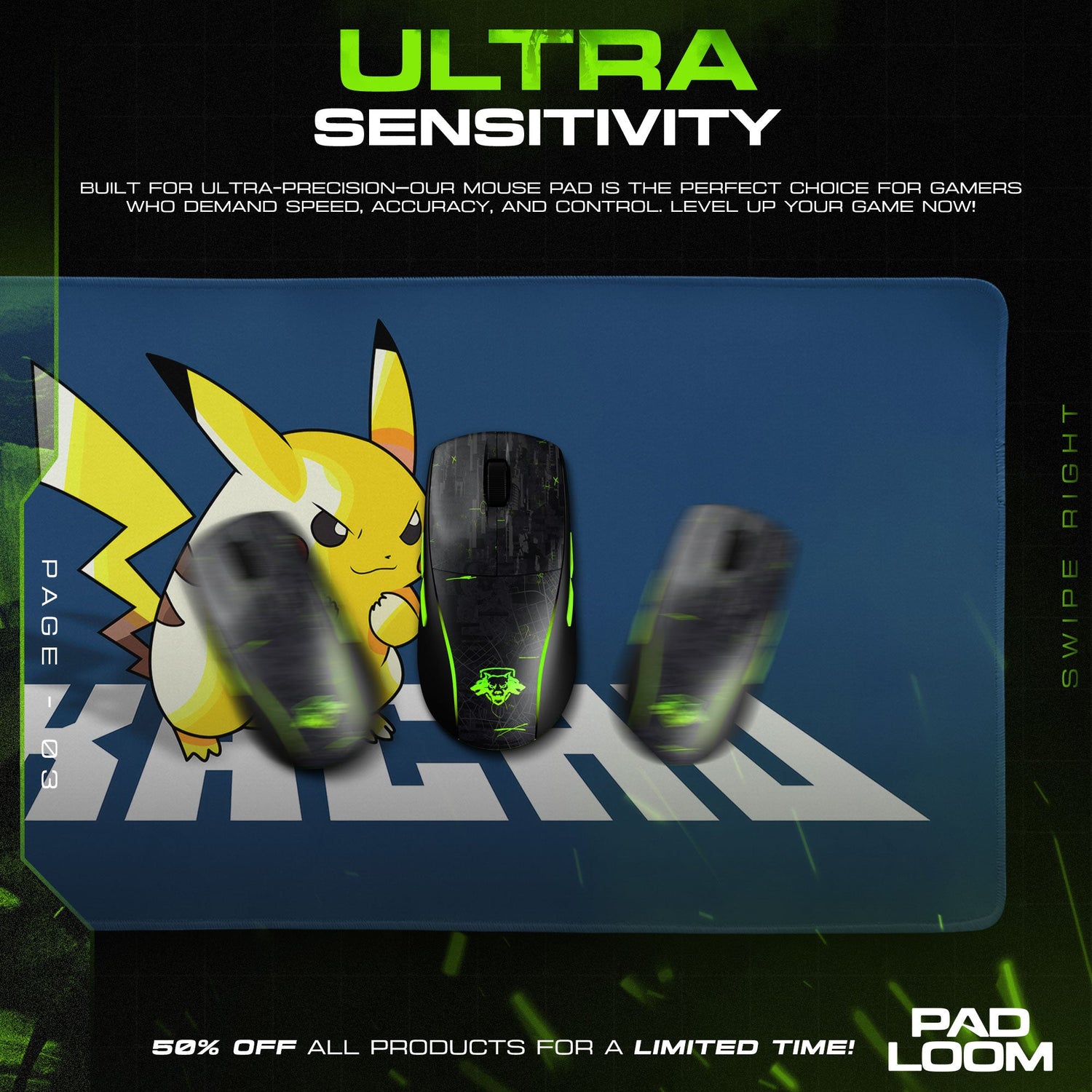 Pikachu Mouse Pad, Bold Pokémon Logo Gamer Desk Mat Padloom