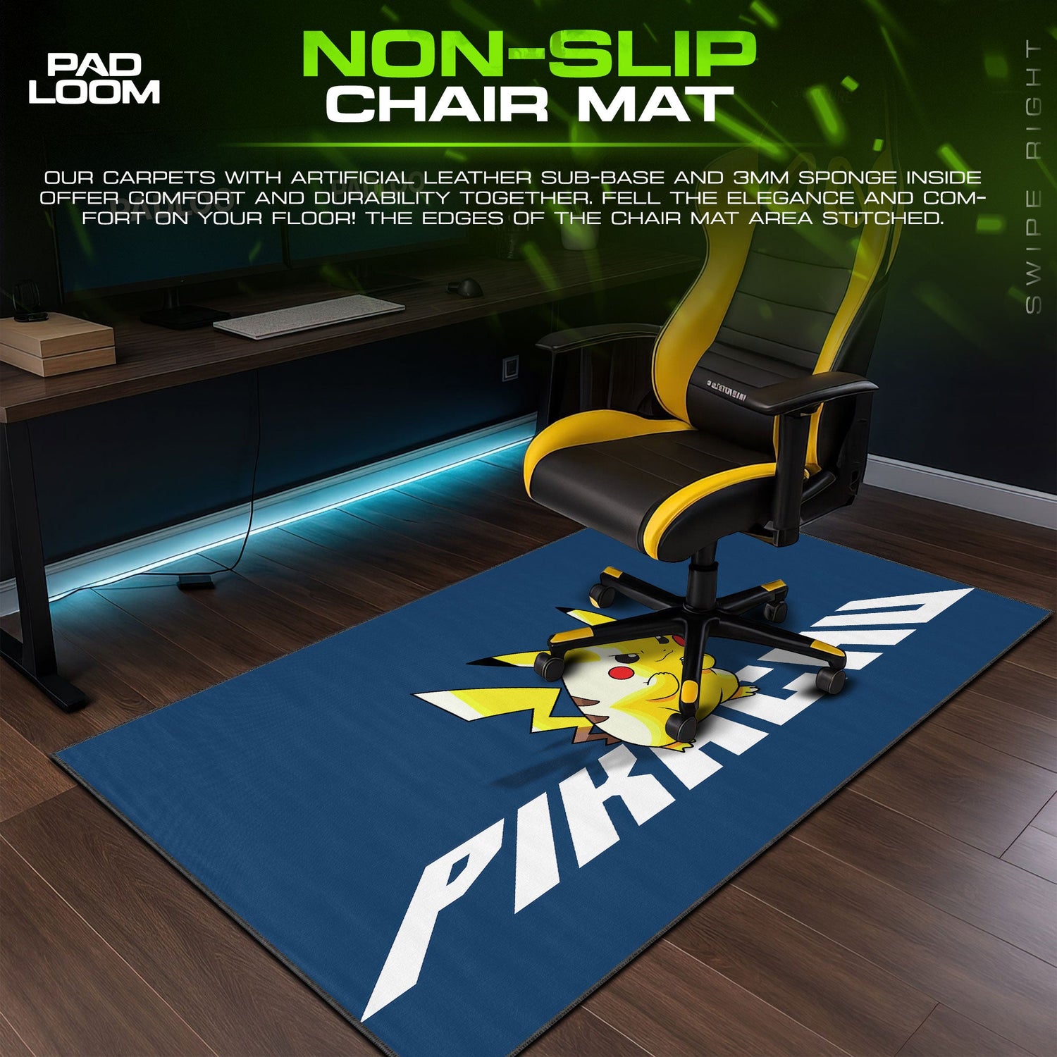 Pikachu Mouse Pad, Bold Pokémon Logo Gamer Desk Mat Padloom