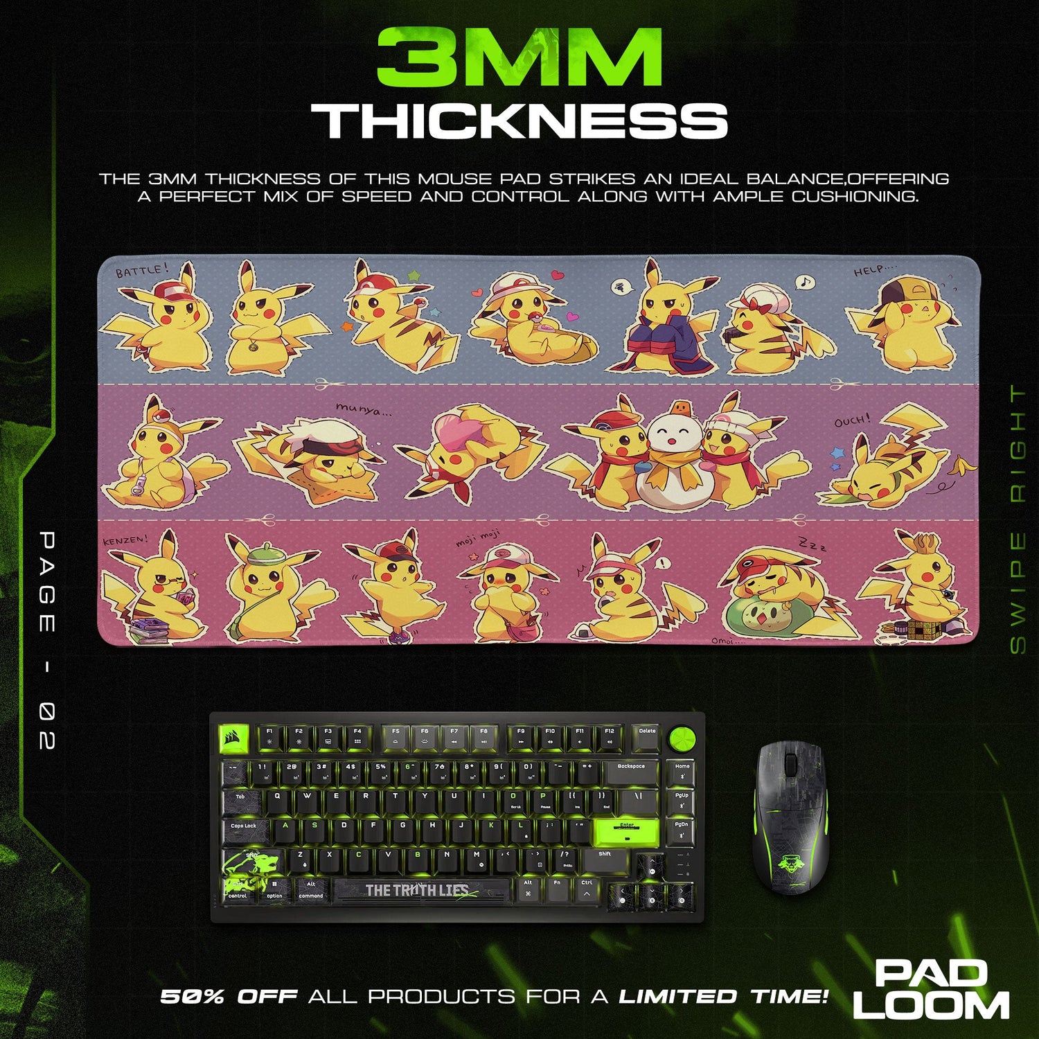 Pikachu Mouse Pad, Expressions Pokémon Gamer Desk Mat Padloom