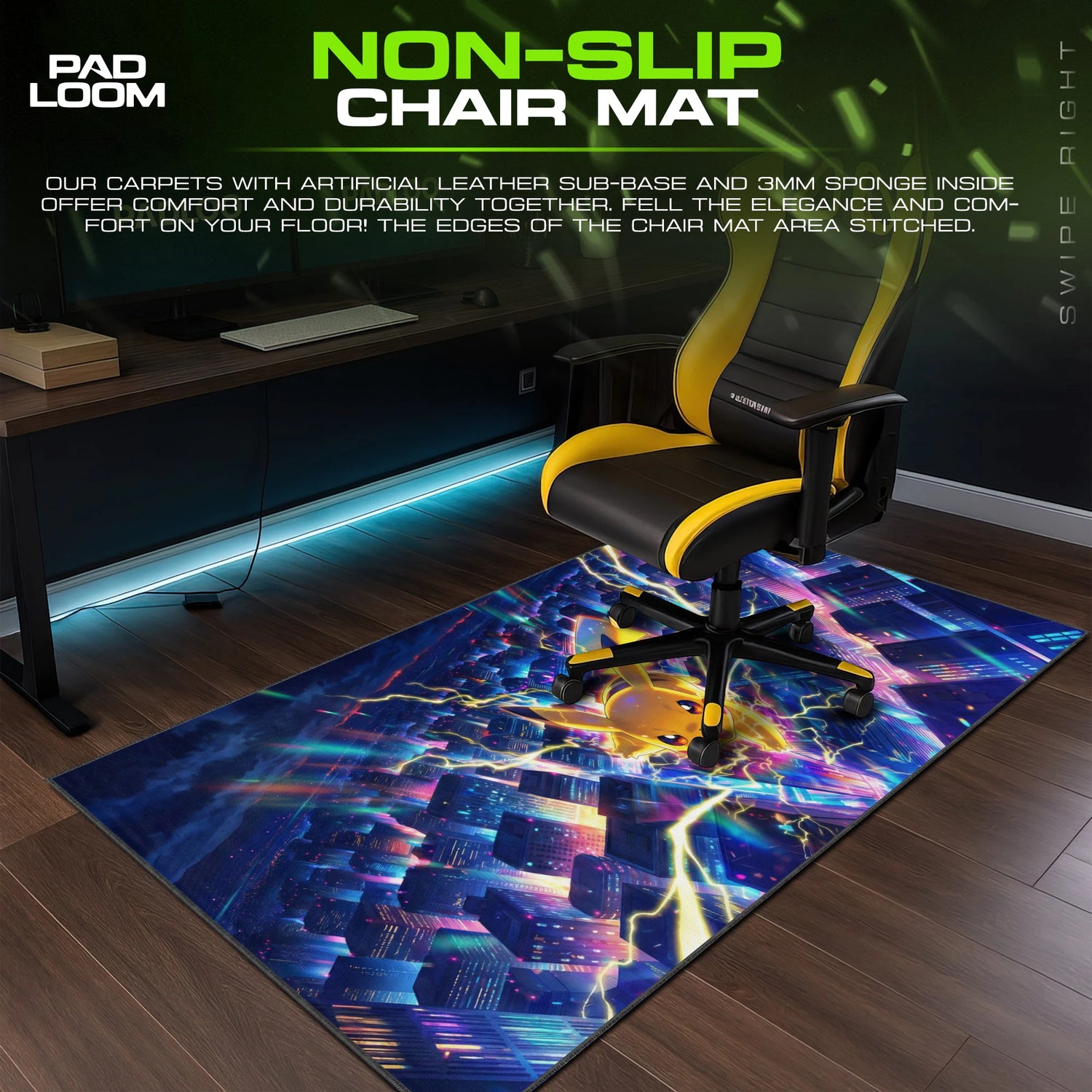 Pikachu Neon City Bolt Mouse Pad - Pokemon Desk Mat