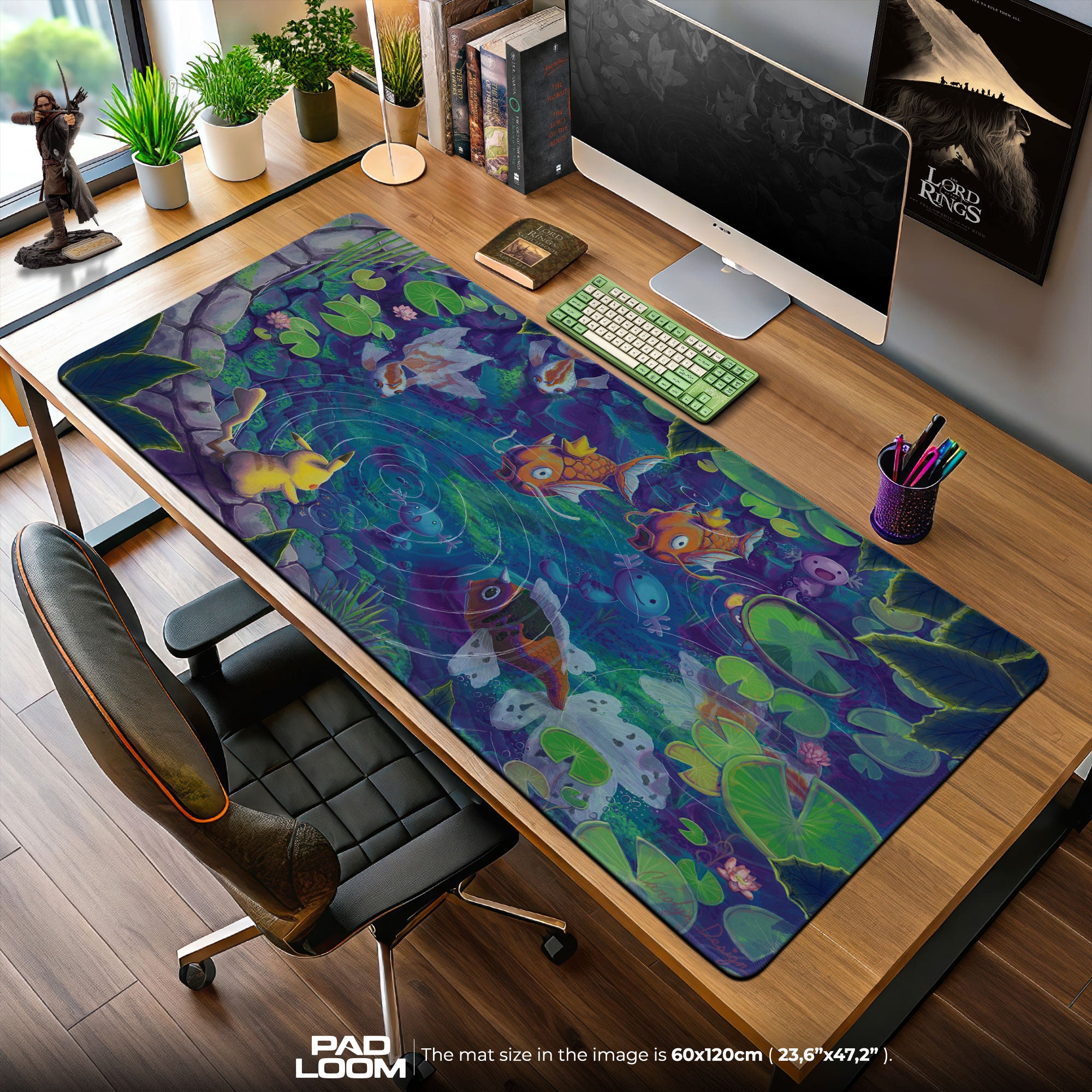 Pikachu Pond Mouse Pad, Koi Garden Pokémon Gaming Desk Mat