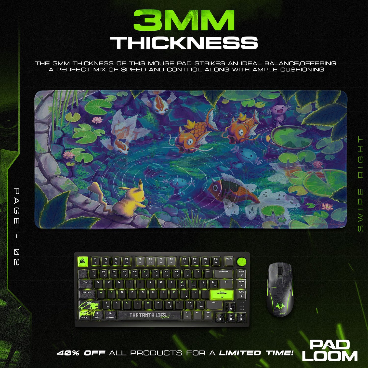 Pikachu Pond Mouse Pad, Koi Garden Pokémon Gaming Desk Mat Padloom