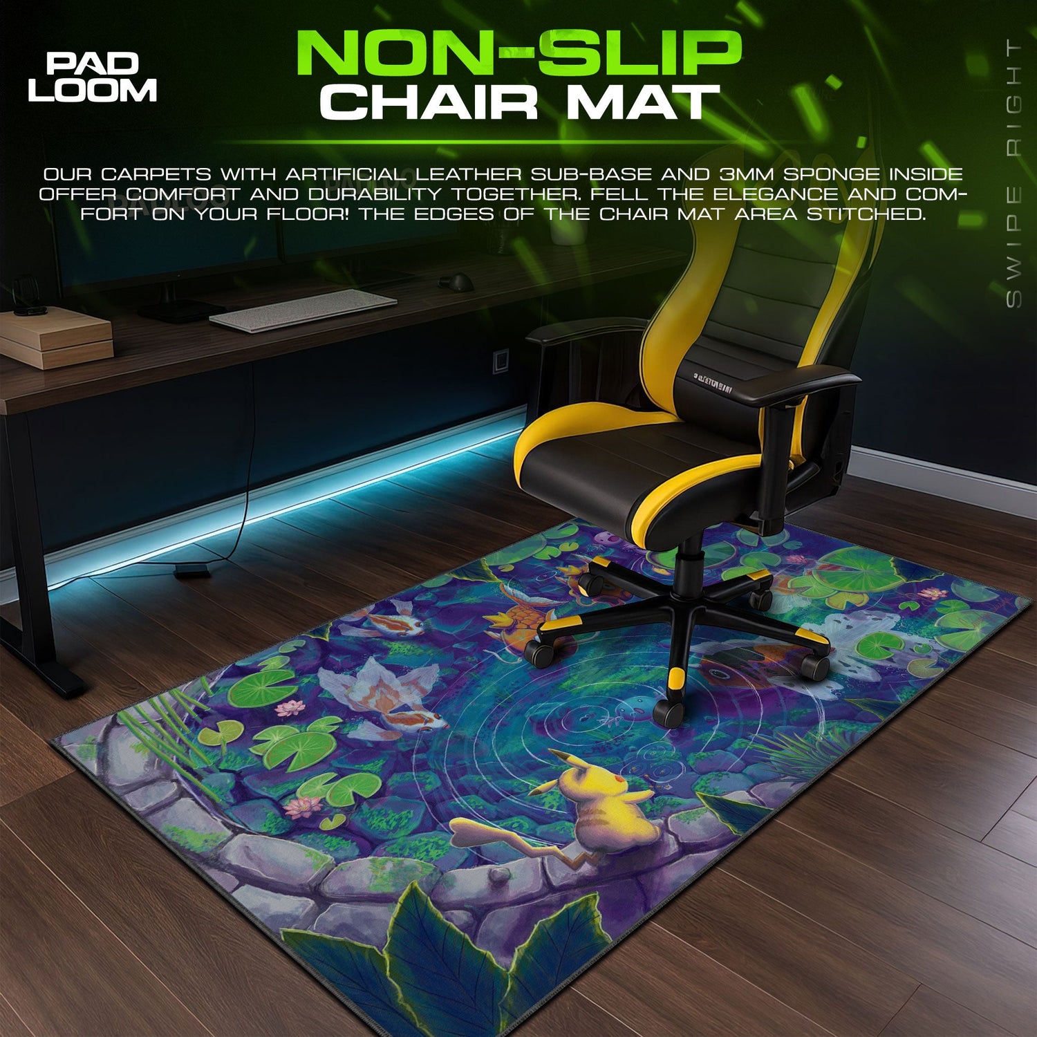 Pikachu Pond Mouse Pad, Koi Garden Pokémon Gaming Desk Mat Padloom