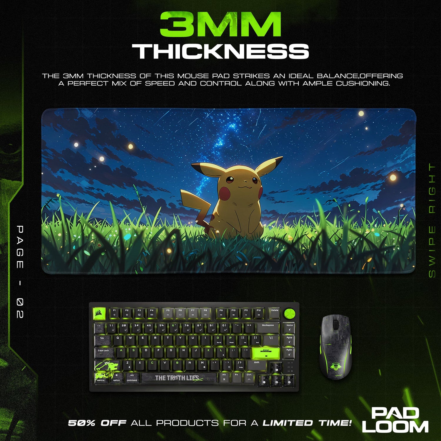 Pikachu – Starfield Gaze Mouse Pad, Pokémon Game Desk Mat Padloom