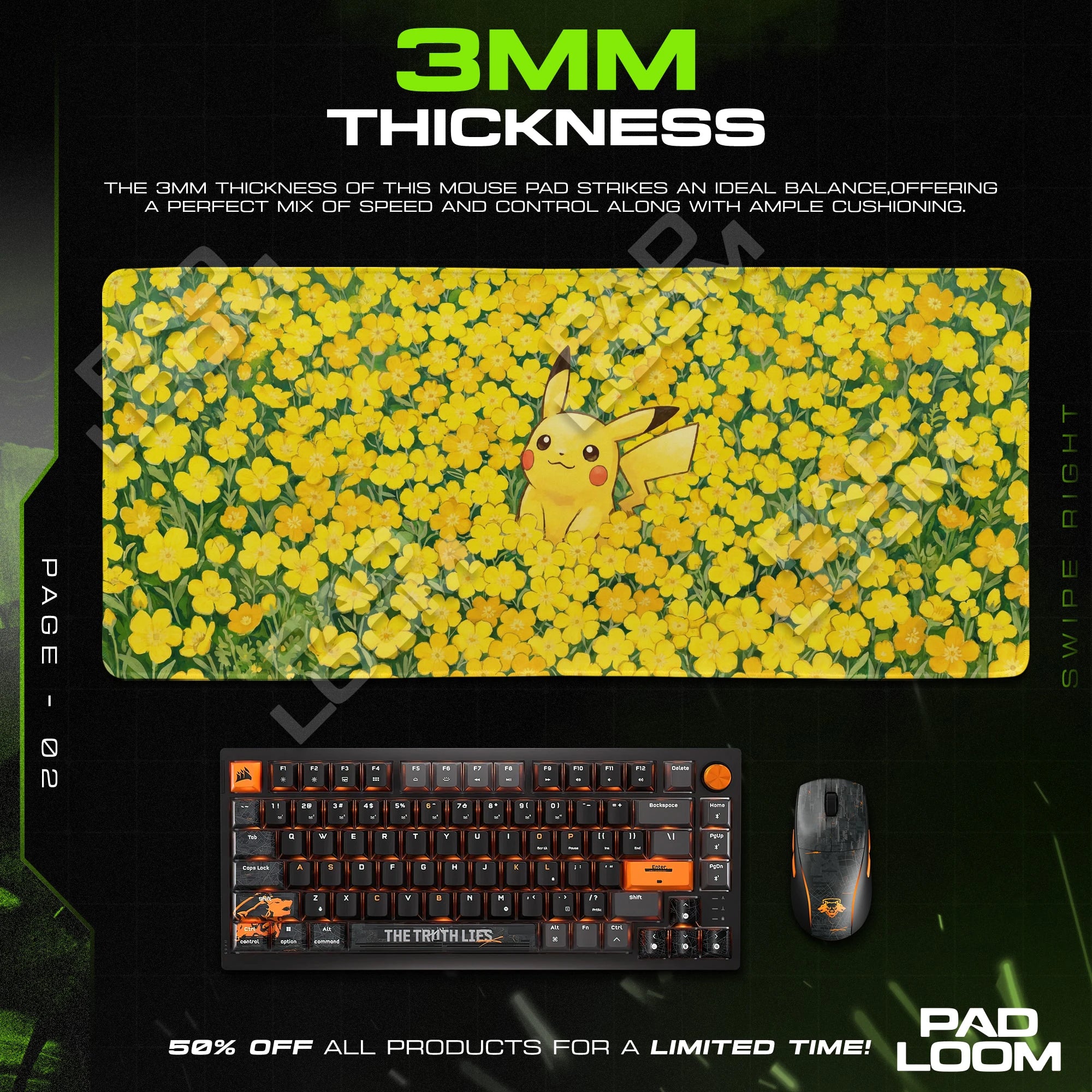 Pikachu Sunflower Patch Mouse Pad - Pokémon Desk Mat