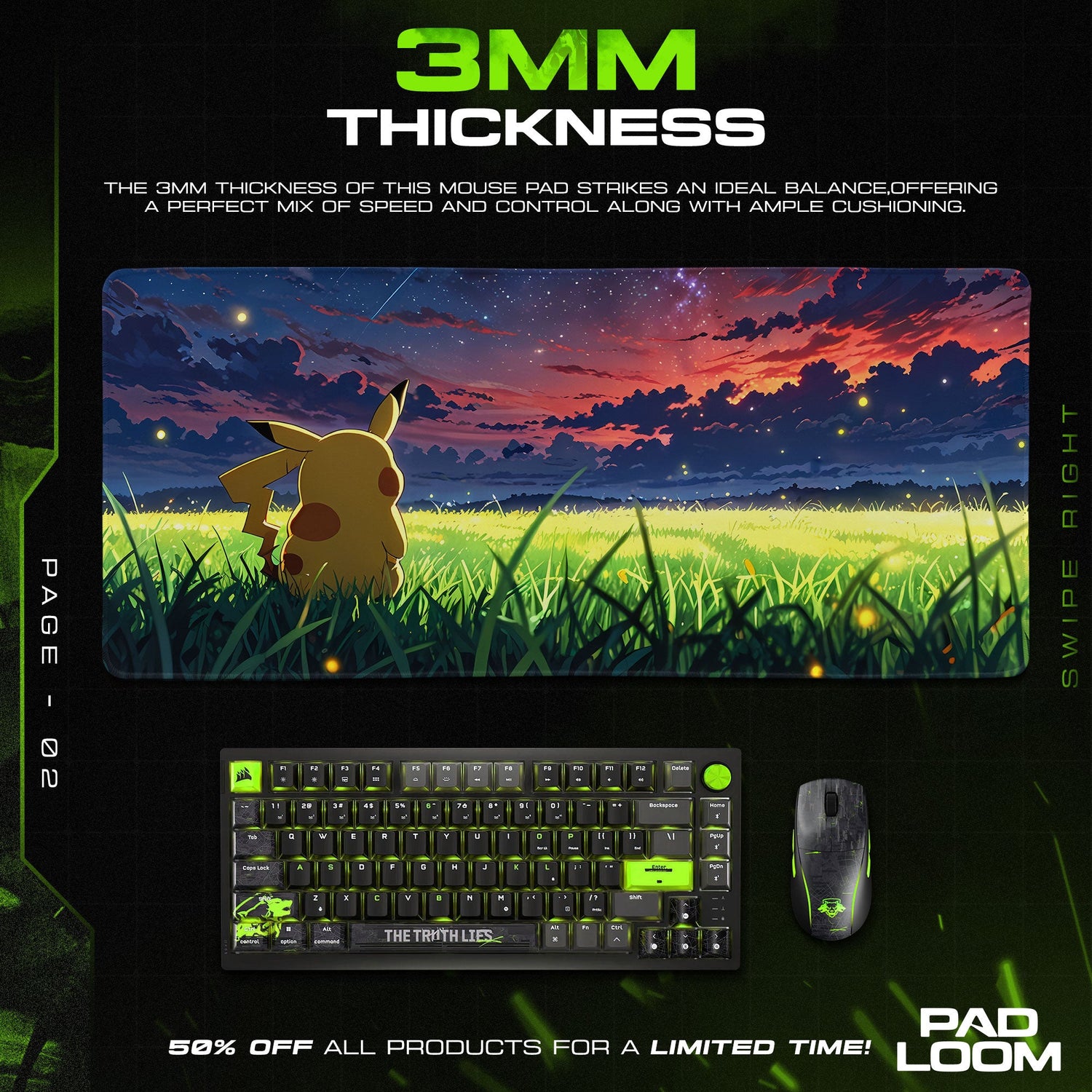 Pikachu – Sunset Meadow Mouse Pad, Game Anime Desk Mat Padloom