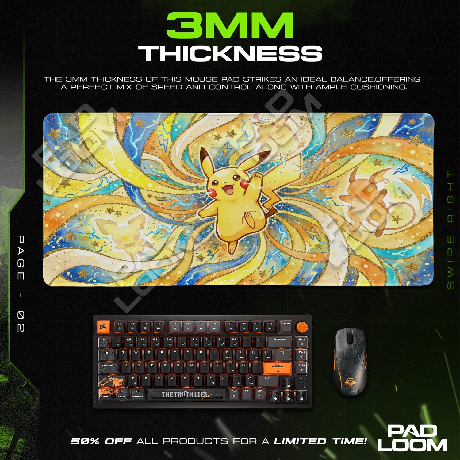Pikachu Thunder Spiral Mouse Pad - Pokemon Desk Mat