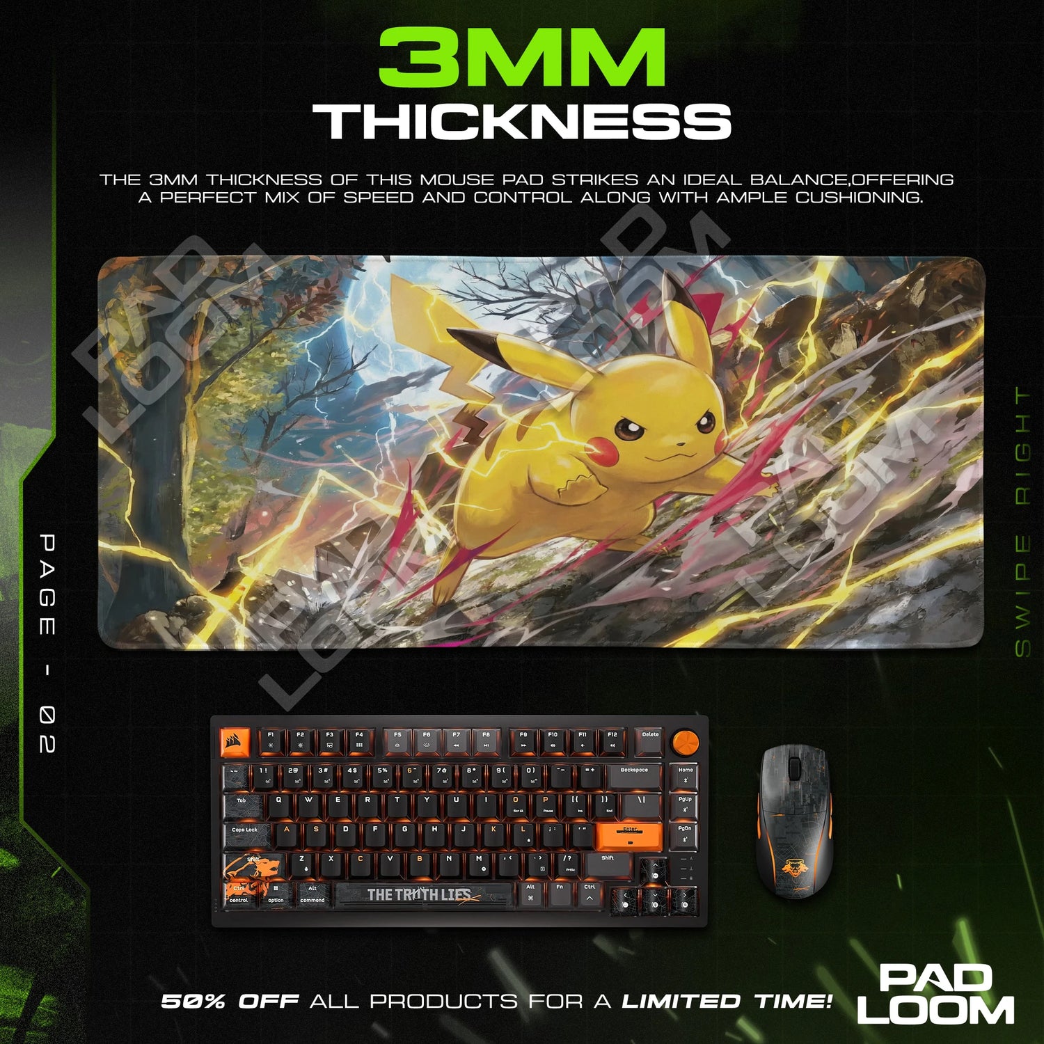 Pikachu Thunder Sprint Mouse Pad - Pokémon Desk Mat