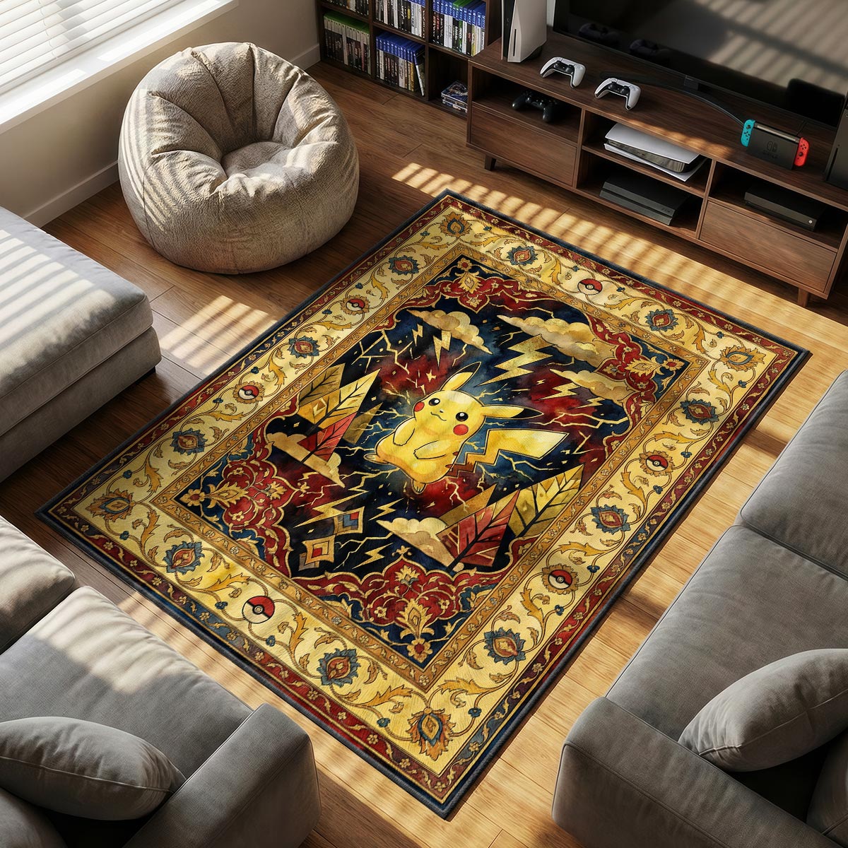 Pikachu Thunderbolt themed area rug for Vintage fans