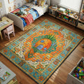 SpongeBob pineapple house area rug on tropical orange teal ornamental tapestry background