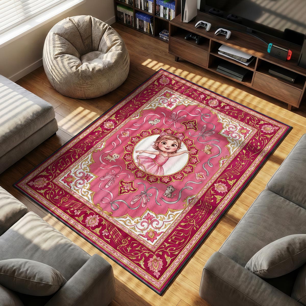 Pink Ballerina themed area rug for home decor fans