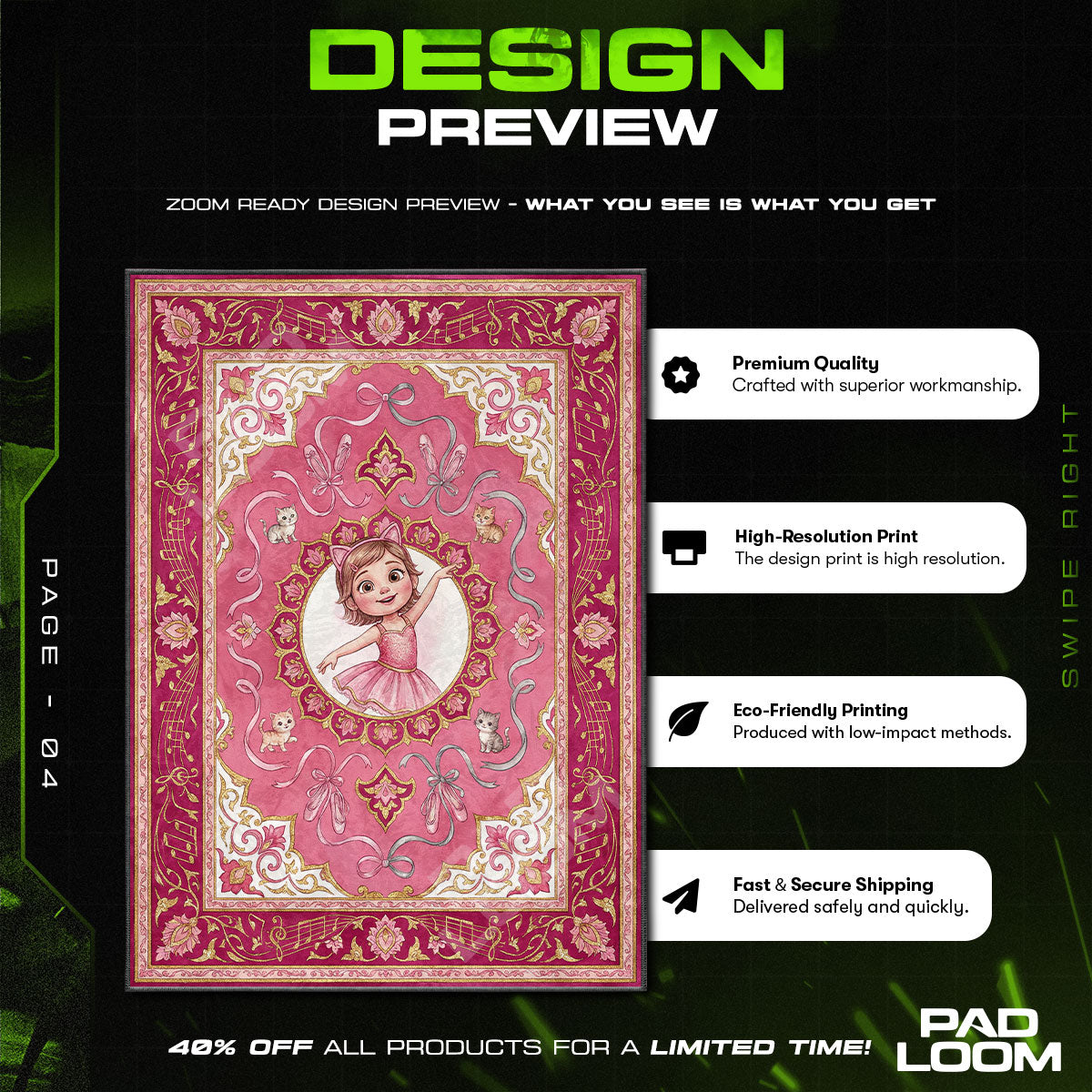Floor character design printed on rug