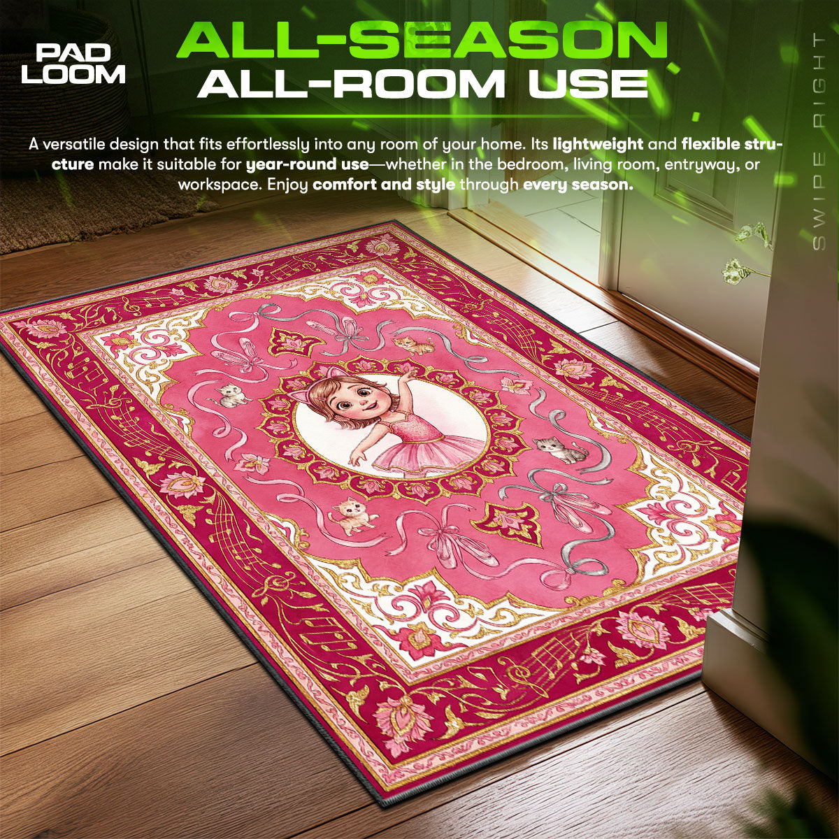 Pink Ballerina Ballet Kids Floor fan rug — premium quality print