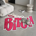Pink Bitch shaped area rug, die-cut man cave rug