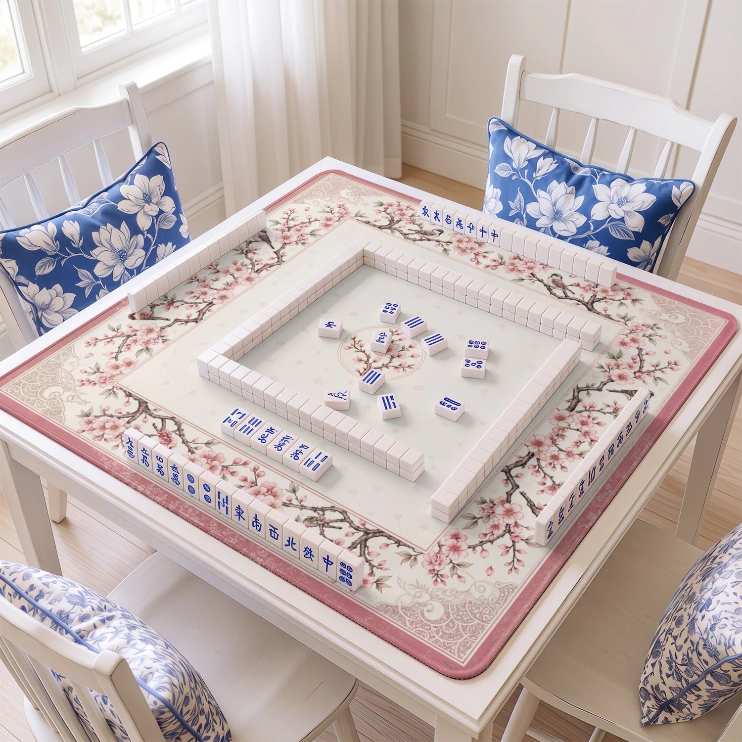 Pink Blossom Chinoiserie Mahjong Mat - Mah Jongg Mat